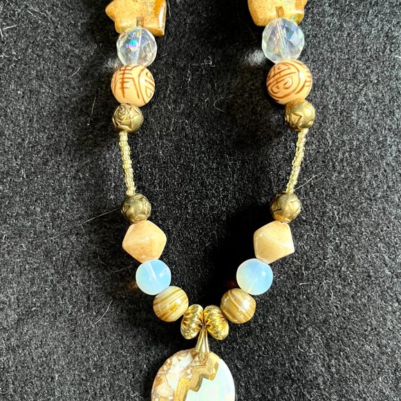 Distinctive Beaded Necklace with Bear Totem Fetish and Painted Pendant - Picture 4 of 8